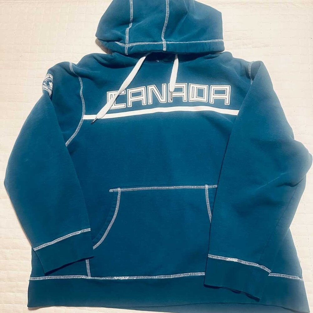 Vintage HBC Canada Olympic Hoodie Teal Blue Women's XL Official Team